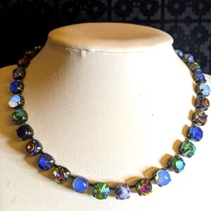 Blue Crystals and Blue Gemstones Opalite Necklace in Brass